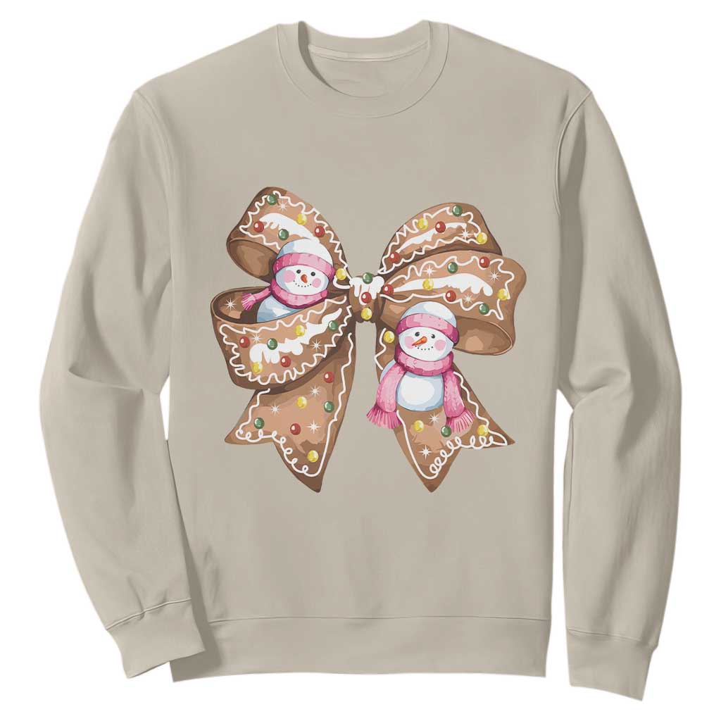 Gingerbread Coquette Bow Christmas Sweatshirt Cute Snowman Girly Xmas Gifts For Her TS10 Sand Print Your Wear