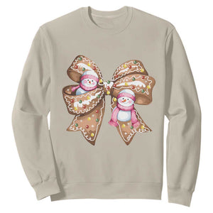 Gingerbread Coquette Bow Christmas Sweatshirt Cute Snowman Girly Xmas Gifts For Her TS10 Sand Print Your Wear