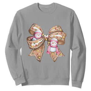 Gingerbread Coquette Bow Christmas Sweatshirt Cute Snowman Girly Xmas Gifts For Her TS10 Sport Gray Print Your Wear