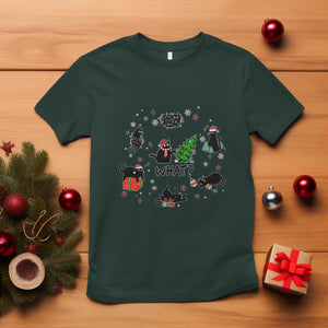 Cute Cat Christmas T Shirt What? Funny Meowy Catmas Gift For New Year TS10 Dark Forest Green Print Your Wear