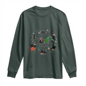 Cute Cat Christmas Long Sleeve Shirt What? Funny Meowy Catmas Gift For New Year TS10 Dark Forest Green Print Your Wear