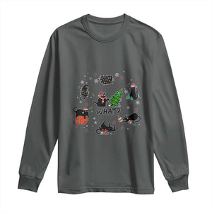 Cute Cat Christmas Long Sleeve Shirt What? Funny Meowy Catmas Gift For New Year TS10 Dark Heather Print Your Wear