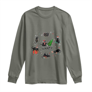 Cute Cat Christmas Long Sleeve Shirt What? Funny Meowy Catmas Gift For New Year TS10 Military Green Print Your Wear