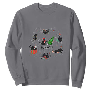 Cute Cat Christmas Sweatshirt What? Funny Meowy Catmas Gift For New Year TS10 Charcoal Print Your Wear