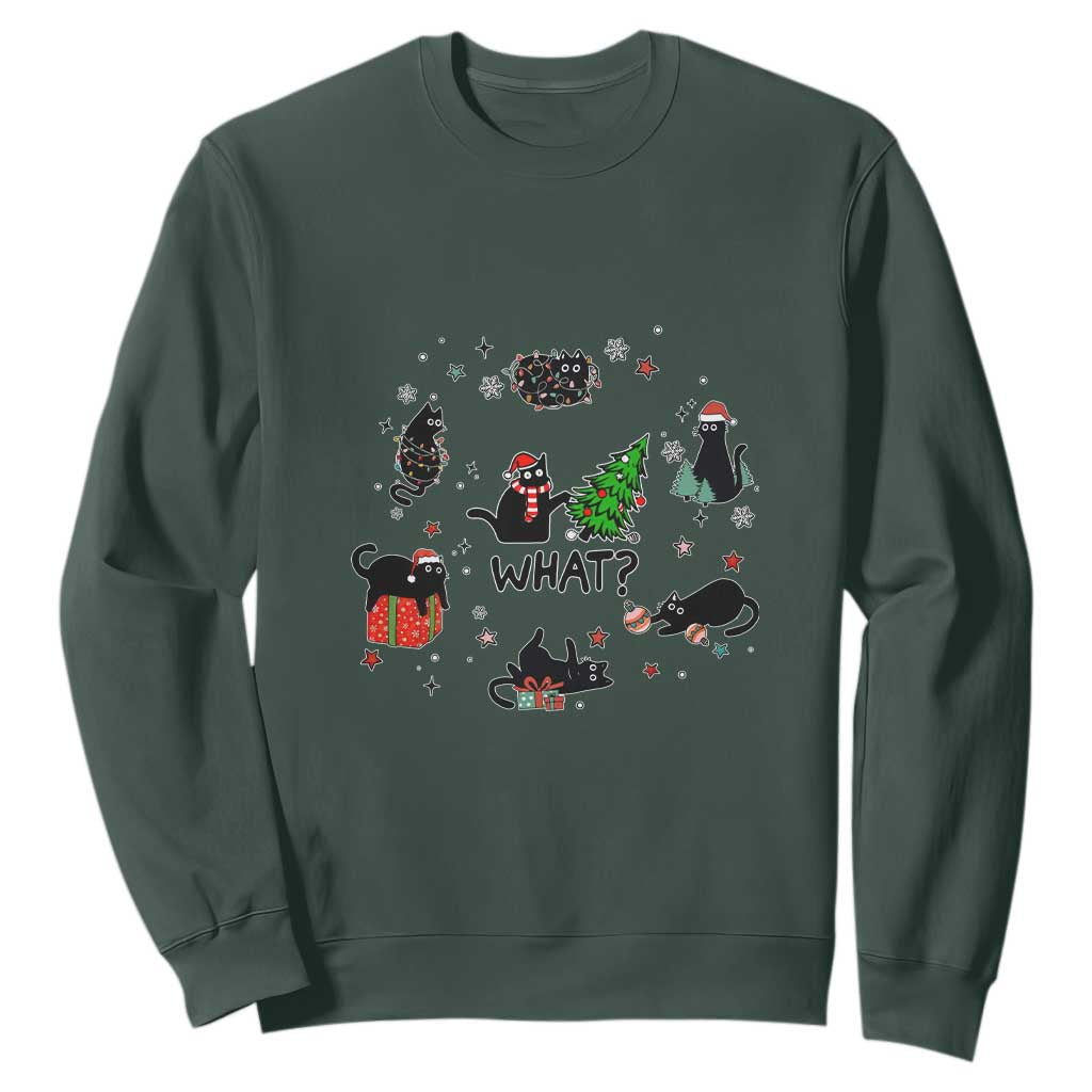 Cute Cat Christmas Sweatshirt What? Funny Meowy Catmas Gift For New Year TS10 Dark Forest Green Print Your Wear