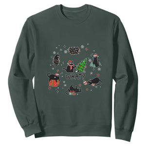 Cute Cat Christmas Sweatshirt What? Funny Meowy Catmas Gift For New Year TS10 Dark Forest Green Print Your Wear