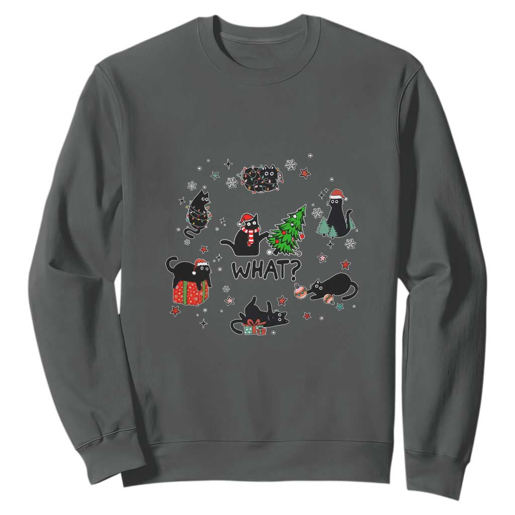 Cute Cat Christmas Sweatshirt What? Funny Meowy Catmas Gift For New Year TS10 Dark Heather Print Your Wear