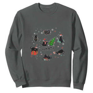 Cute Cat Christmas Sweatshirt What? Funny Meowy Catmas Gift For New Year TS10 Dark Heather Print Your Wear