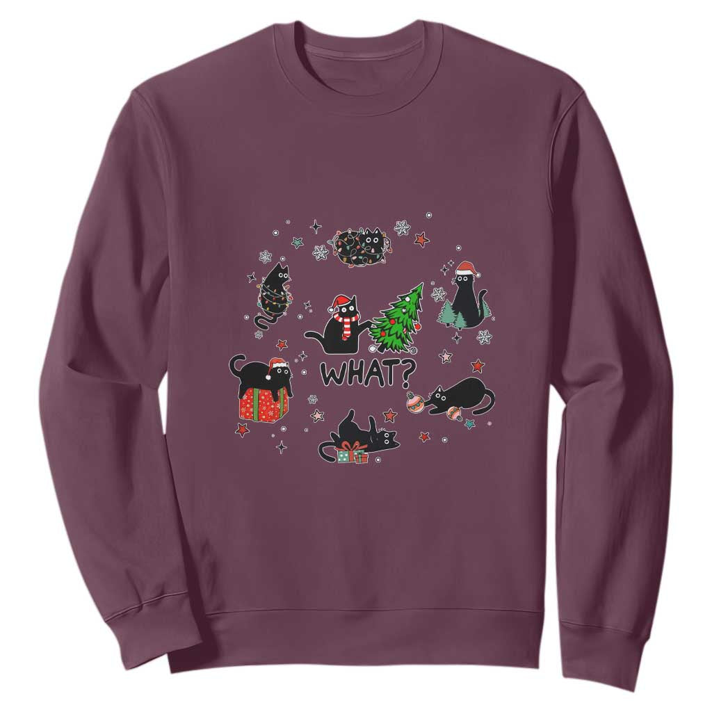 Cute Cat Christmas Sweatshirt What? Funny Meowy Catmas Gift For New Year TS10 Maroon Print Your Wear