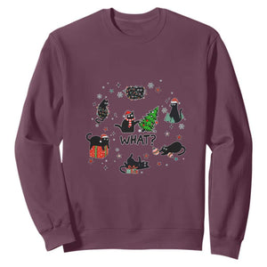 Cute Cat Christmas Sweatshirt What? Funny Meowy Catmas Gift For New Year TS10 Maroon Print Your Wear