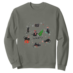 Cute Cat Christmas Sweatshirt What? Funny Meowy Catmas Gift For New Year TS10 Military Green Print Your Wear