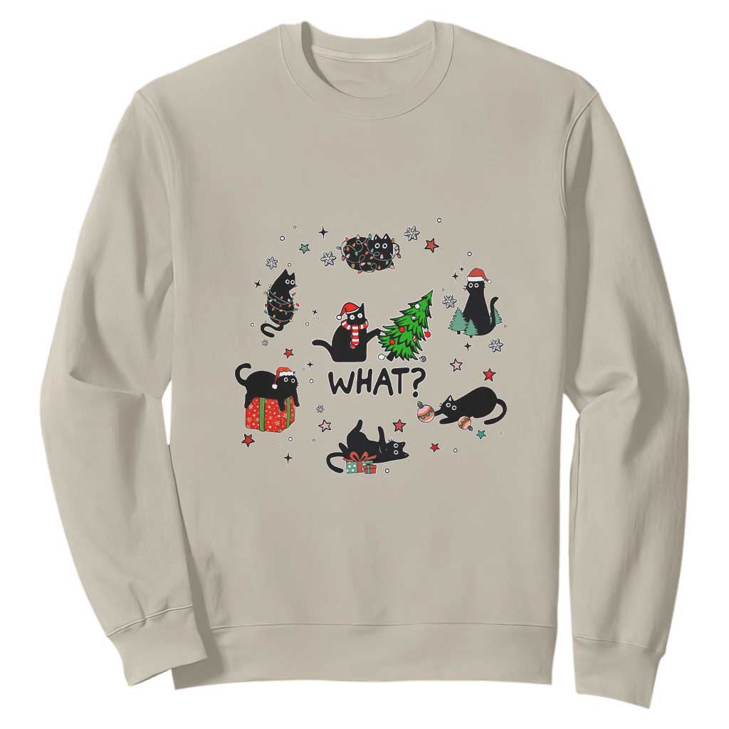 Cute Cat Christmas Sweatshirt What? Funny Meowy Catmas Gift For New Year TS10 Sand Print Your Wear