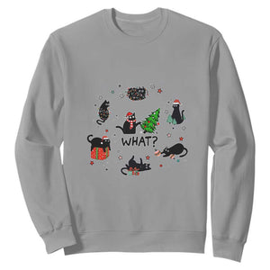 Cute Cat Christmas Sweatshirt What? Funny Meowy Catmas Gift For New Year TS10 Sport Gray Print Your Wear