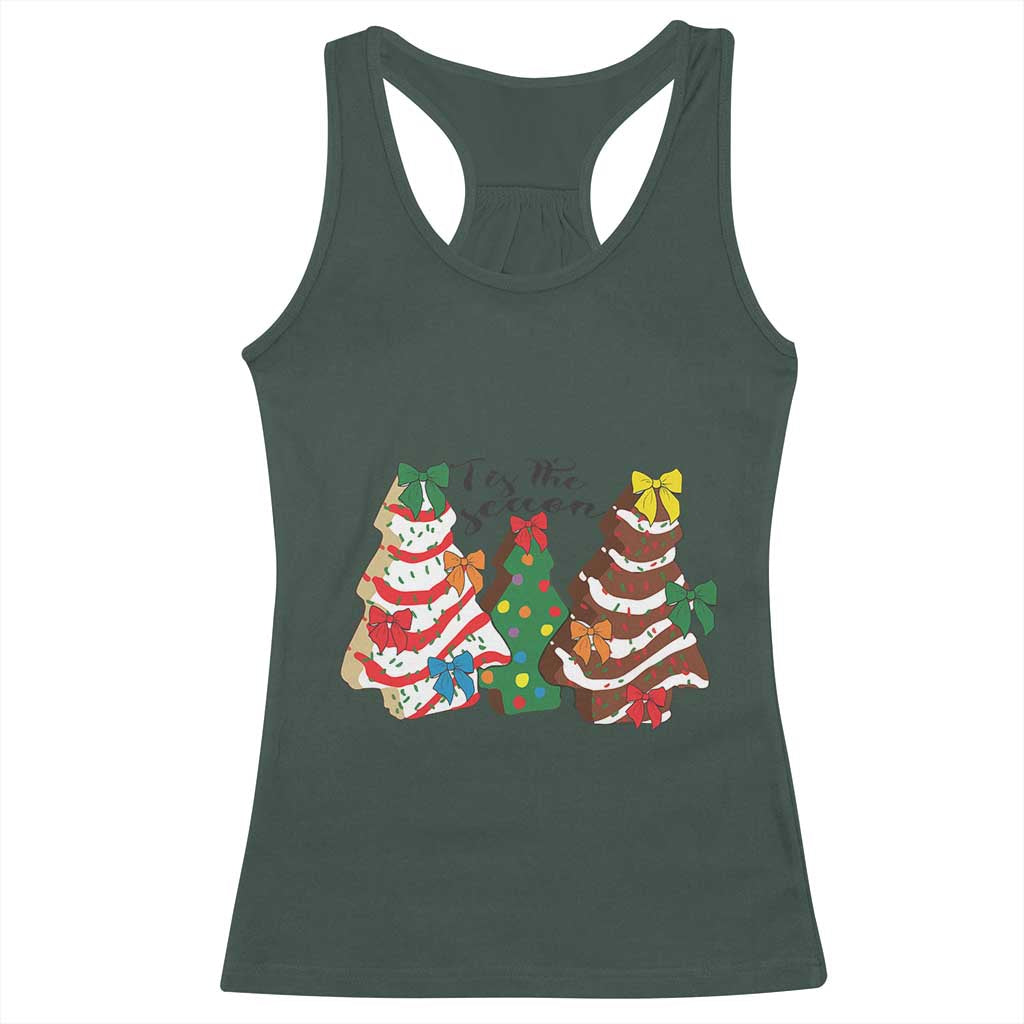 Christmas Cake Tree Bow Racerback Tank Top Tis The Season TS10 Dark Forest Green Print Your Wear
