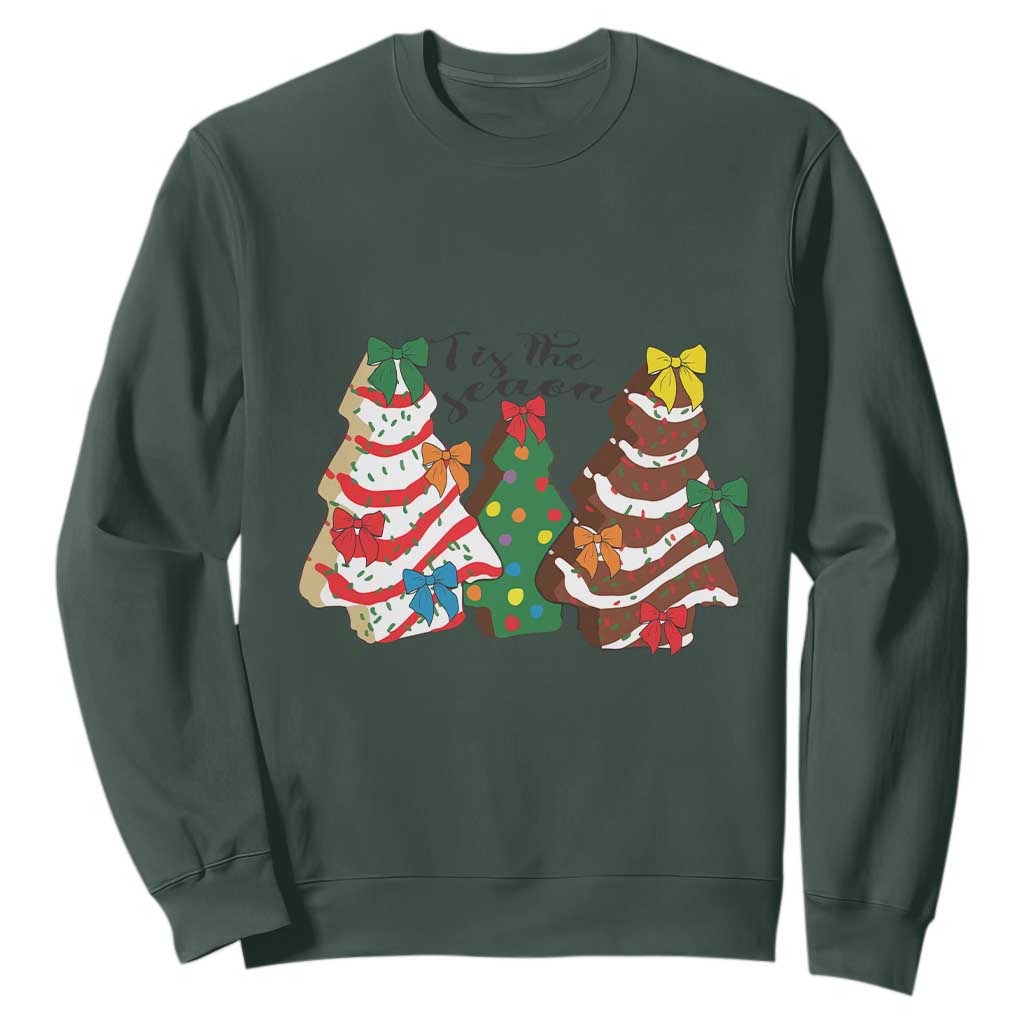 Christmas Cake Tree Bow Sweatshirt Tis The Season TS10 Dark Forest Green Print Your Wear