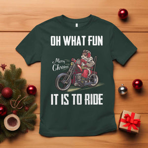 Funny Christmas Motorcycle Santa T Shirt Oh What Fun It Is To Ride Motorbike Rider Xmas Gift TS10 Dark Forest Green Print Your Wear