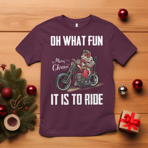 Funny Christmas Motorcycle Santa T Shirt Oh What Fun It Is To Ride Motorbike Rider Xmas Gift TS10 Maroon Print Your Wear