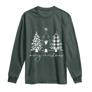 Merry & Bright Christmas Trees Long Sleeve Shirt Chic Winter Shirt Cute Holiday Tee Xmas Gift TS10 Dark Forest Green Print Your Wear