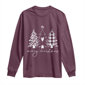 Merry & Bright Christmas Trees Long Sleeve Shirt Chic Winter Shirt Cute Holiday Tee Xmas Gift TS10 Maroon Print Your Wear