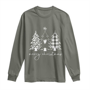 Merry & Bright Christmas Trees Long Sleeve Shirt Chic Winter Shirt Cute Holiday Tee Xmas Gift TS10 Military Green Print Your Wear