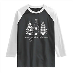 Merry & Bright Christmas Trees Raglan Shirt Chic Winter Shirt Cute Holiday Tee Xmas Gift TS10 Black White Print Your Wear