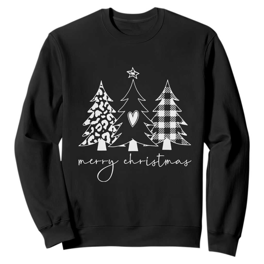 Merry & Bright Christmas Trees Sweatshirt Chic Winter Shirt Cute Holiday Tee Xmas Gift TS10 Black Print Your Wear