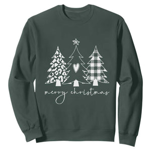 Merry & Bright Christmas Trees Sweatshirt Chic Winter Shirt Cute Holiday Tee Xmas Gift TS10 Dark Forest Green Print Your Wear