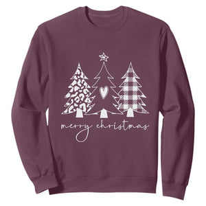 Merry & Bright Christmas Trees Sweatshirt Chic Winter Shirt Cute Holiday Tee Xmas Gift TS10 Maroon Print Your Wear