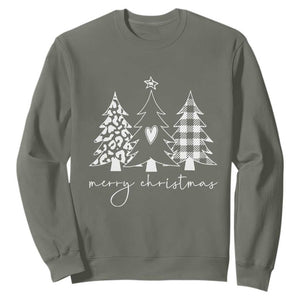 Merry & Bright Christmas Trees Sweatshirt Chic Winter Shirt Cute Holiday Tee Xmas Gift TS10 Military Green Print Your Wear