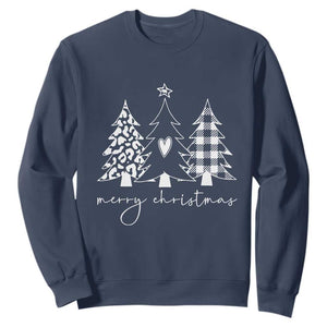 Merry & Bright Christmas Trees Sweatshirt Chic Winter Shirt Cute Holiday Tee Xmas Gift TS10 Navy Print Your Wear