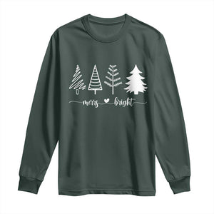 Merry and Bright Christmas Trees Long Sleeve Shirt Holiday Tee Xmas Gift TS10 Dark Forest Green Print Your Wear