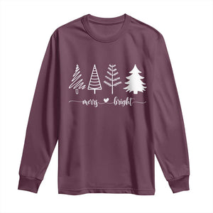 Merry and Bright Christmas Trees Long Sleeve Shirt Holiday Tee Xmas Gift TS10 Maroon Print Your Wear