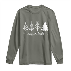 Merry and Bright Christmas Trees Long Sleeve Shirt Holiday Tee Xmas Gift TS10 Military Green Print Your Wear