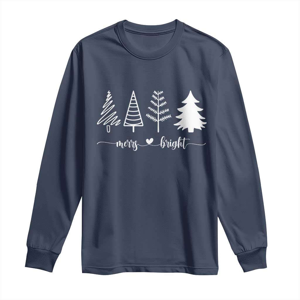 Merry and Bright Christmas Trees Long Sleeve Shirt Holiday Tee Xmas Gift TS10 Navy Print Your Wear