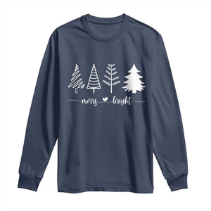 Merry and Bright Christmas Trees Long Sleeve Shirt Holiday Tee Xmas Gift TS10 Navy Print Your Wear