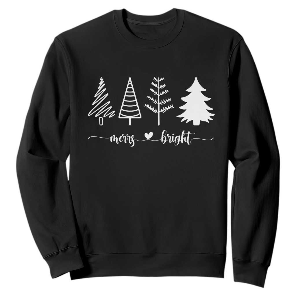 Merry and Bright Christmas Trees Sweatshirt Holiday Tee Xmas Gift TS10 Black Print Your Wear