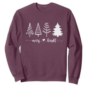 Merry and Bright Christmas Trees Sweatshirt Holiday Tee Xmas Gift TS10 Maroon Print Your Wear