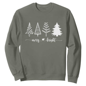 Merry and Bright Christmas Trees Sweatshirt Holiday Tee Xmas Gift TS10 Military Green Print Your Wear