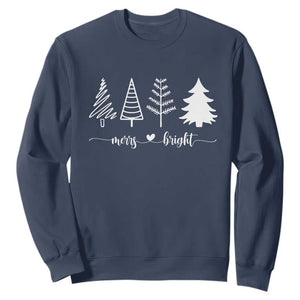 Merry and Bright Christmas Trees Sweatshirt Holiday Tee Xmas Gift TS10 Navy Print Your Wear