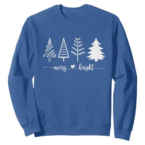 Merry and Bright Christmas Trees Sweatshirt Holiday Tee Xmas Gift TS10 Royal Blue Print Your Wear