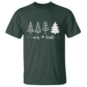 Merry and Bright Christmas Trees T Shirt Holiday Tee Xmas Gift TS10 Dark Forest Green Print Your Wear