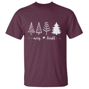 Merry and Bright Christmas Trees T Shirt Holiday Tee Xmas Gift TS10 Maroon Print Your Wear