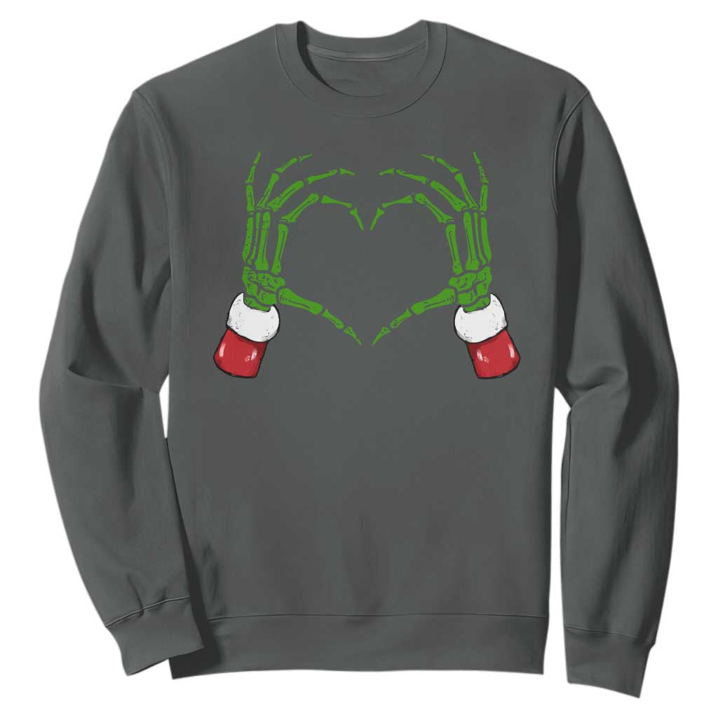 Christmas Skeleton Heart Hands Sweatshirt TS10 Dark Heather Print Your Wear