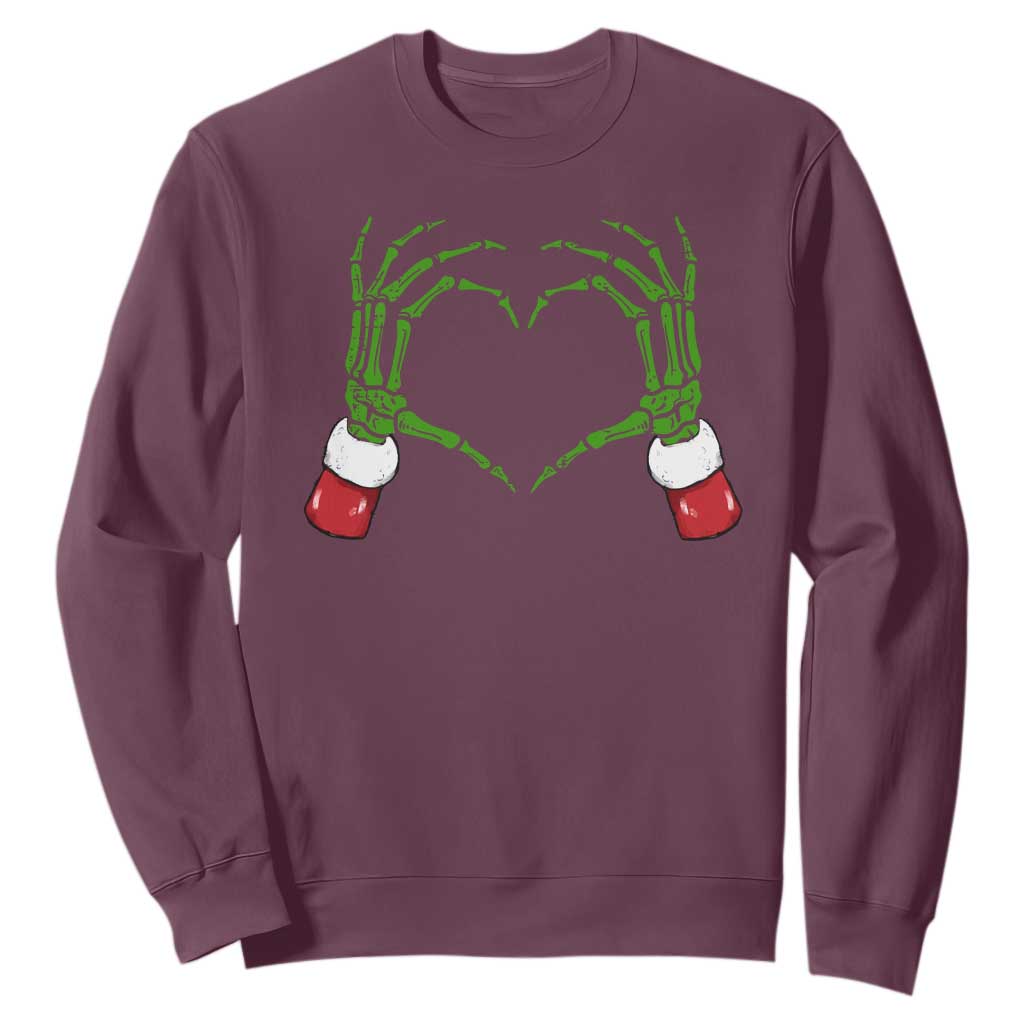 Christmas Skeleton Heart Hands Sweatshirt TS10 Maroon Print Your Wear