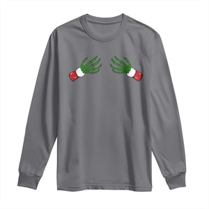 Funny Christmas Long Sleeve Shirt Women's Boob Skeleton Hand TS10 Charcoal Print Your Wear