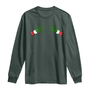 Funny Christmas Long Sleeve Shirt Women's Boob Skeleton Hand TS10 Dark Forest Green Print Your Wear