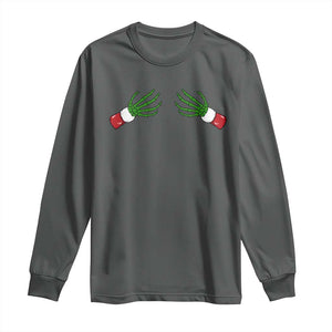 Funny Christmas Long Sleeve Shirt Women's Boob Skeleton Hand TS10 Dark Heather Print Your Wear