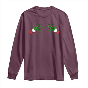 Funny Christmas Long Sleeve Shirt Women's Boob Skeleton Hand TS10 Maroon Print Your Wear