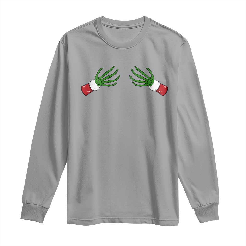 Funny Christmas Long Sleeve Shirt Women's Boob Skeleton Hand TS10 Sport Gray Print Your Wear