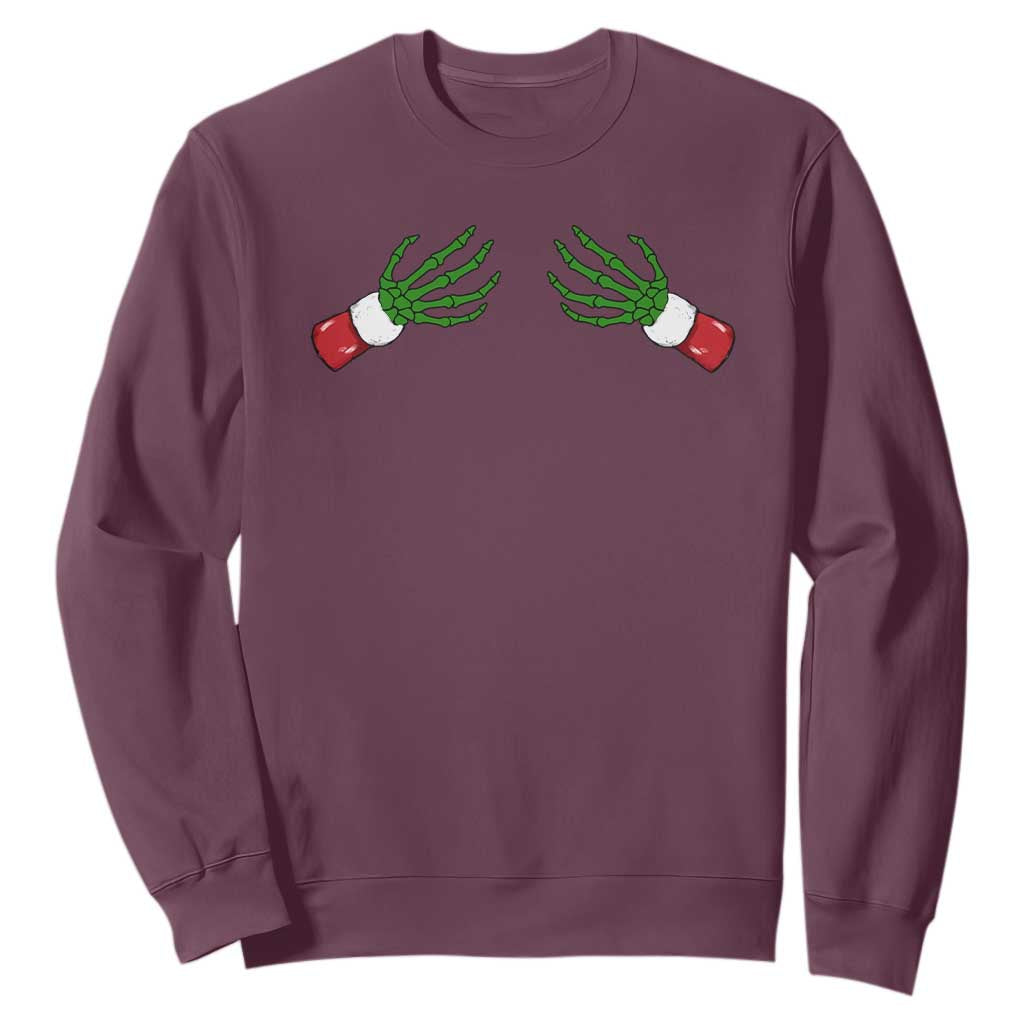 Funny Christmas Sweatshirt Women's Boob Skeleton Hand TS10 Maroon Print Your Wear